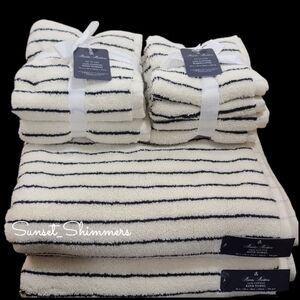 8pc BROOKS BROTHERS Black Cream Bath Hand Washcloth LUXURY TURKISH Towel Set New